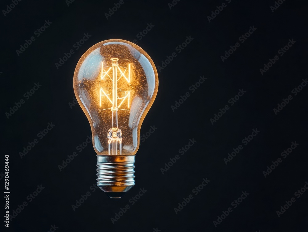 Poster industrial-inspired innovation transparent lightbulb with internal gears on dark surface - tech imag