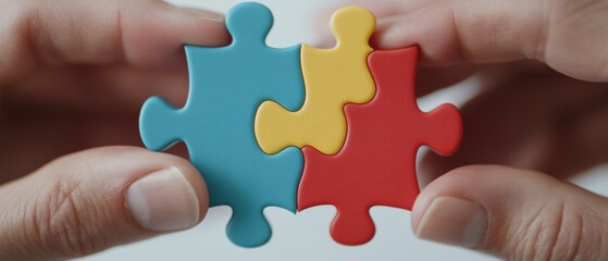 Tactile Collaboration Tableau Vibrant Puzzle Assembly with Detailed Hands - Strategic Alliance Visuals for Modern Business Innovation and Problem-Solving Workshops