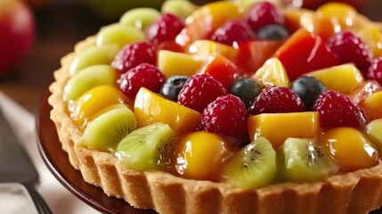 Colorful Fruit Tart with Glossy Glaze