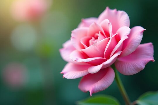 Close up of delicate pink rose flower with soft focus background, close up, pink