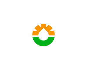 Water drop logo. Creative sun and greenery symbol. Solar energy sign. Universal nature conservation concept.  illustration.