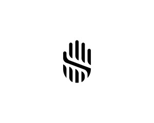 Abstract hand palm logo design template. Minimalistic gesture no stop sign symbol. Black and white symbol.  illustration.