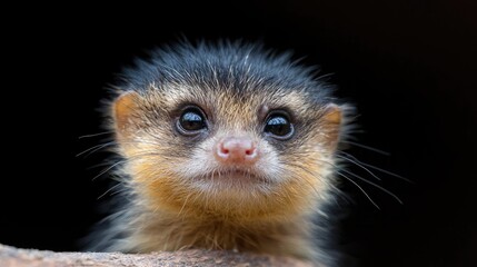 Obraz premium Cute baby opossum portrait, dark background, wildlife