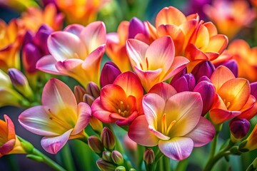 Fototapeta premium Vibrant Freesia Candela Blooms Close-Up Stock Photo
