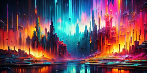 Vibrant Glitch Texture: Abstract Digital Art with Distorted Pixels and Noise