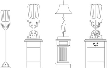 sketch vector silhouette illustration design furniture table lamp living room classic vintage ethnic traditional