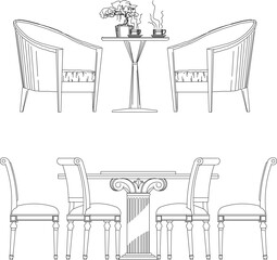 sketch vector silhouette illustration design furniture table chair dining room vintage classic modern