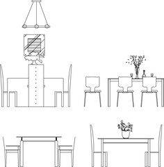sketch vector silhouette illustration design furniture table chair dining room vintage classic modern 