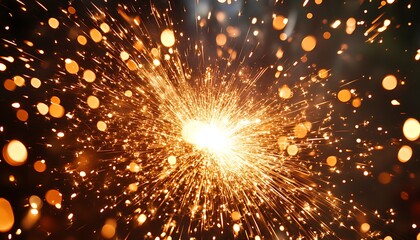 The bright sparks of hot molten metal are glowing rapidly