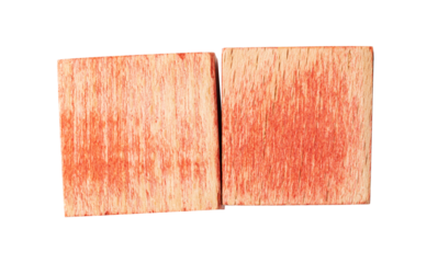 two blank red wooden blocks forming a row on transparent background