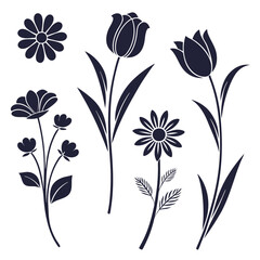 Foliage and Flowers Silhouette Set