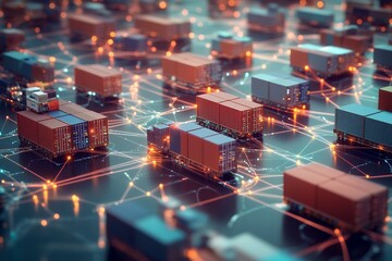 Futuristic cargo logistics network visualizing global shipping and connectivity