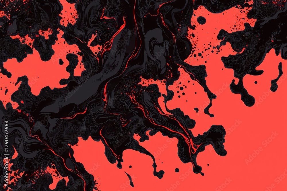 Poster abstract painting of red color and black color mixing on the canvas for background