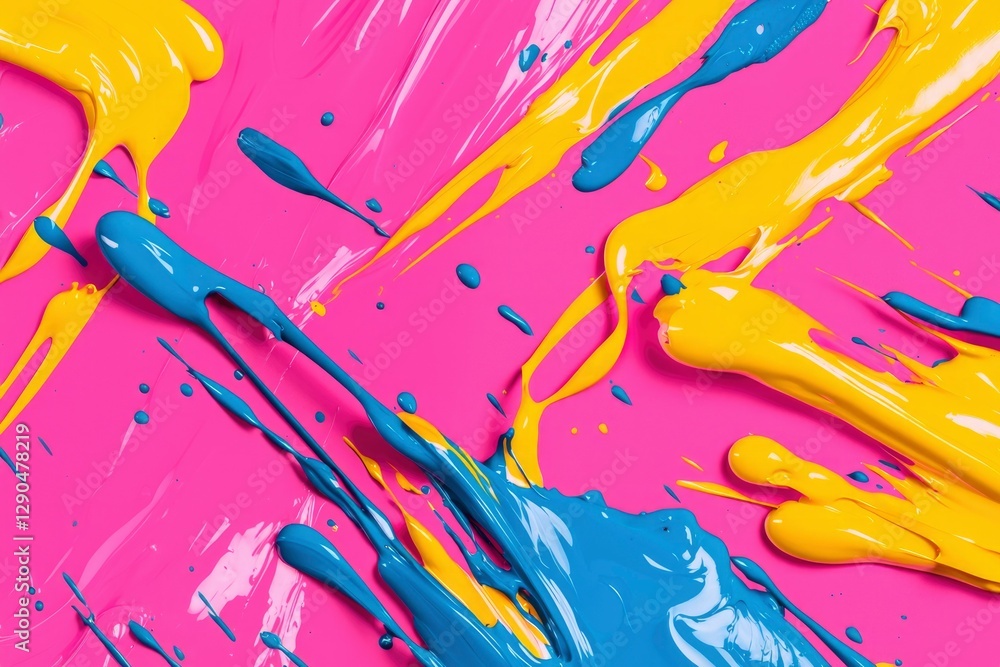 Poster bright colorful paint splatter on the surface. creative expression background use