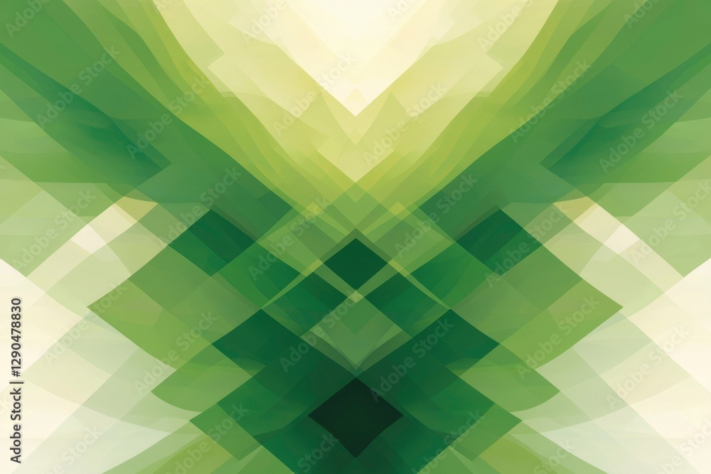 Poster abstract green intersecting shapes, overlaying pattern, soft background for presentation