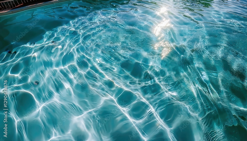Aufkleber crystal clear turquoise water with sunlight reflections in a swimming pool, abstract rippling textur