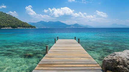 Fototapeta premium Serene Turquoise Waters and Wooden Pier, Perfect Summer Destination