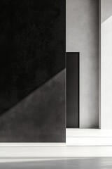 Modern interior design, dark wall, light room, hallway