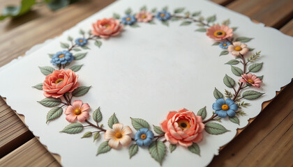 Rustic floral wedding invitation design on textured paper, elegance