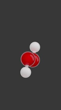 Molecule of Hydrogen Peroxide. Animated chemical 3D Model: Ball and stick. Molecular Formula: H2O2. Gray background. Seamless loop. Vertical screen. 3D rendering.