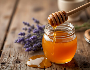 Lavender Honey Jar with Wooden Dipper