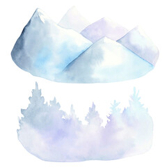 Mountains and forest background. Isolated element on transparent background.