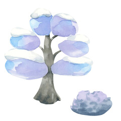 Tree. Hand-painted watercolor. Isolated element on transparent background