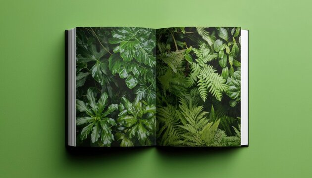 Open book displays green leafy plants for education, information or environmental issue