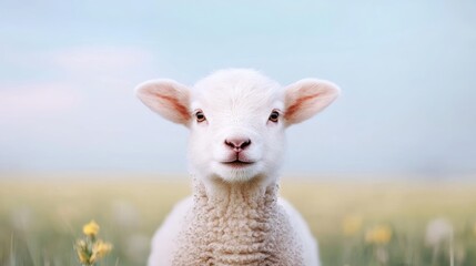 Obraz premium Lamb in spring meadow, cute animal portrait