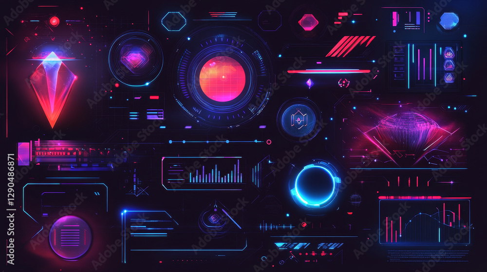 Poster futuristic interface space motion graphic infographic game and ui ux elements hud design graph wave 