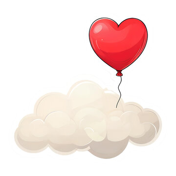 recommend clip art: Cute Whimsical Cartoon Red Heart Balloon Floating Fluffy Cloud Dreamy Love Romance Digital Graphic Illustration Valentine's Day Image
