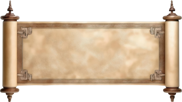 Antique Parchment Scroll with Ornate Wooden Rollers and Decorative Border