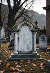 Fototapeta premium A spooky graveyard with a blank headstone