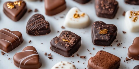 Assorted heart-shaped chocolates with decorative toppings