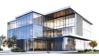 Fototapeta premium Modern office building exterior, corporate structure, urban landscape