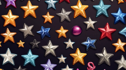 Different style shape silhouette shiny star icons collection vector illustration seamless pattern background