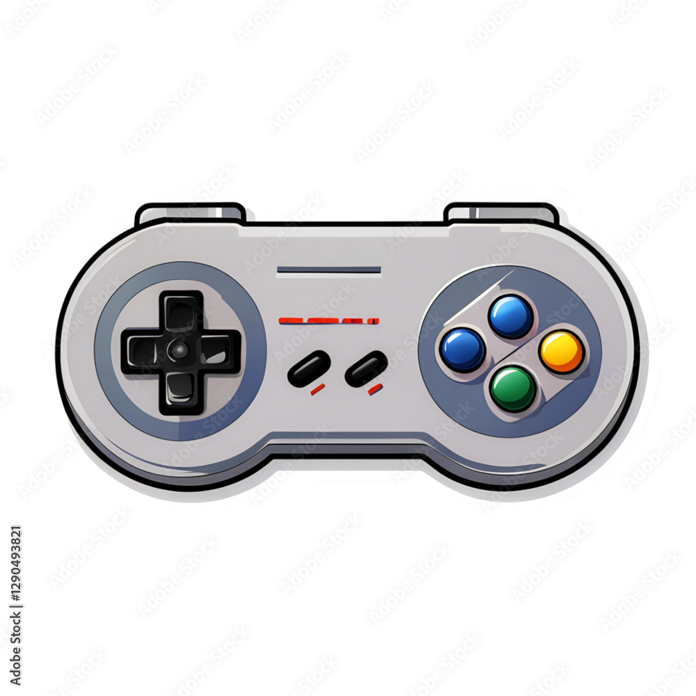 Poster grey retro video game controller cartoon vector gamepad d-pad buttons classic console gaming