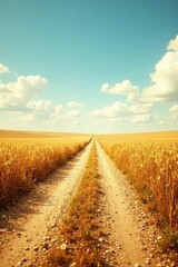 Fototapeta premium Golden Field Path Leading to a Sunny Horizon A Serene Rural Landscape