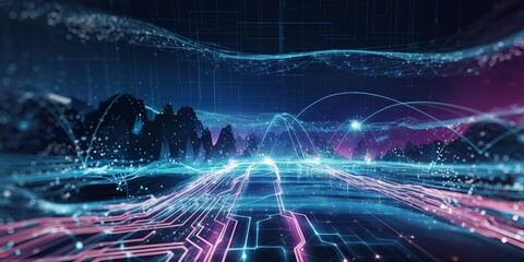 Fototapeta premium digital background, futuristic tech, high-tech wallpaper, AI design, neural networks, artificial intelligence, data transfer, cyber security, encryption theme, machine learning, blockchain technolog