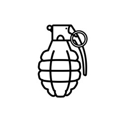 Grenade Illustration: A line art illustration of a classic hand grenade, rendered in bold strokes. It's a stark representation of a military weapon.