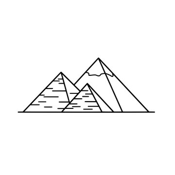 recommend clip art: Ancient Wonders: A minimalist line art illustration of the Egyptian pyramids with a mountain, conveying a sense of historical and cultural significance.