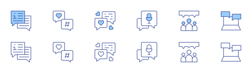 Fototapeta premium Chat icon set in two styles, Duotone and Thin Line style. Editable stroke. chat, chatting, group chat, online chat