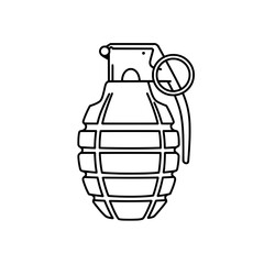 Line Art Grenade Illustration: A minimalist line art illustration of a hand grenade, a symbol of conflict, danger, and power, with a clear focus on the object's design. 
