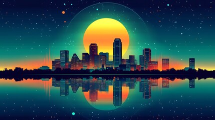Austin Skyline, Night, Reflection, Sunrise
