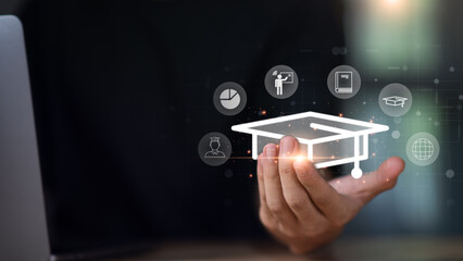 Internet online education and learning concept ,professional courses , e-learning, learning new things ,business education ,internet lessons ,personal development plan make business successfu