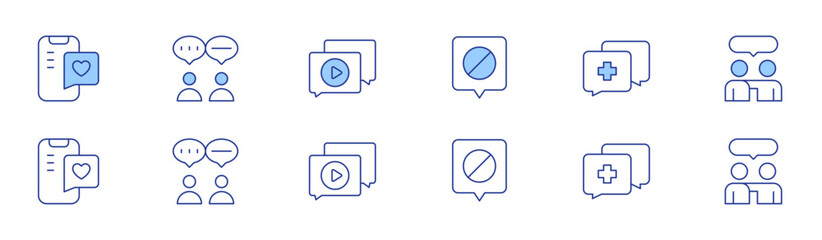 Chat icon set in two styles, Duotone and Thin Line style. Editable stroke. chat, video chat, disagree, talk