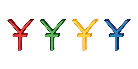Hand drawn chinese yuan gold currency symbol set Brush stroke doodle Single element for design