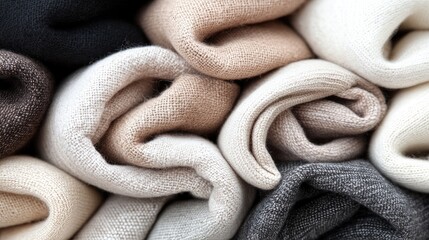 Close-Up View of Soft Textured Knitted Fabrics in Neutral Tones
