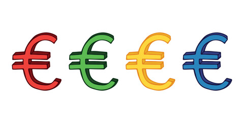 Hand drawn euro currency symbol set Brush stroke doodle Single element for design