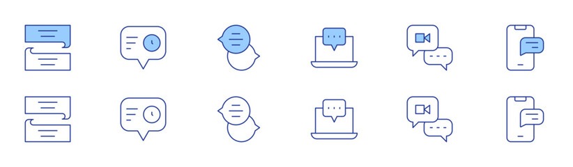 Chat icon set in two styles, Duotone and Thin Line style. Editable stroke. speech bubble, time, chat box, online chat, live, chat